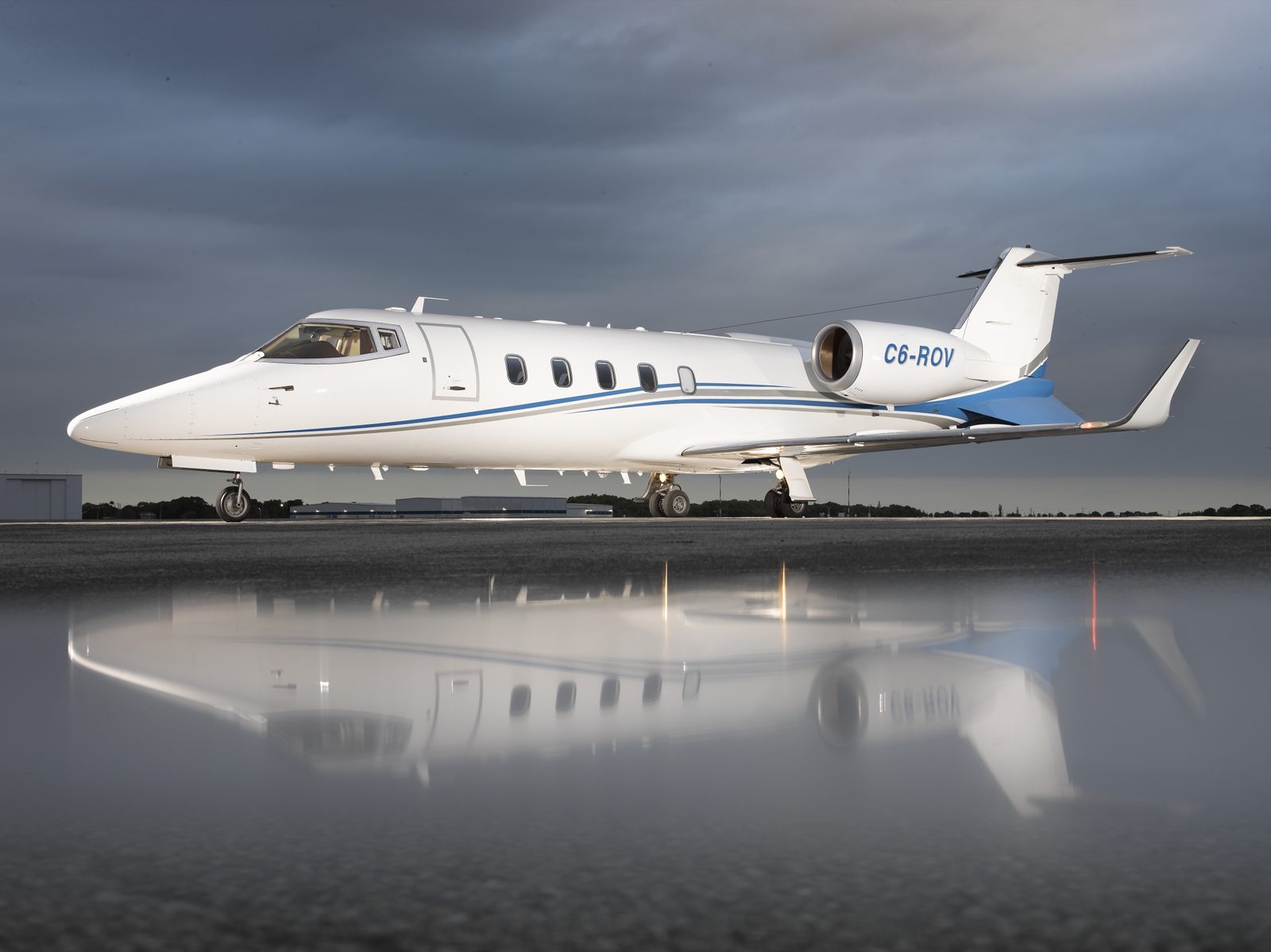 TIA Learjet 60 C6-ROV on ramp at dusk