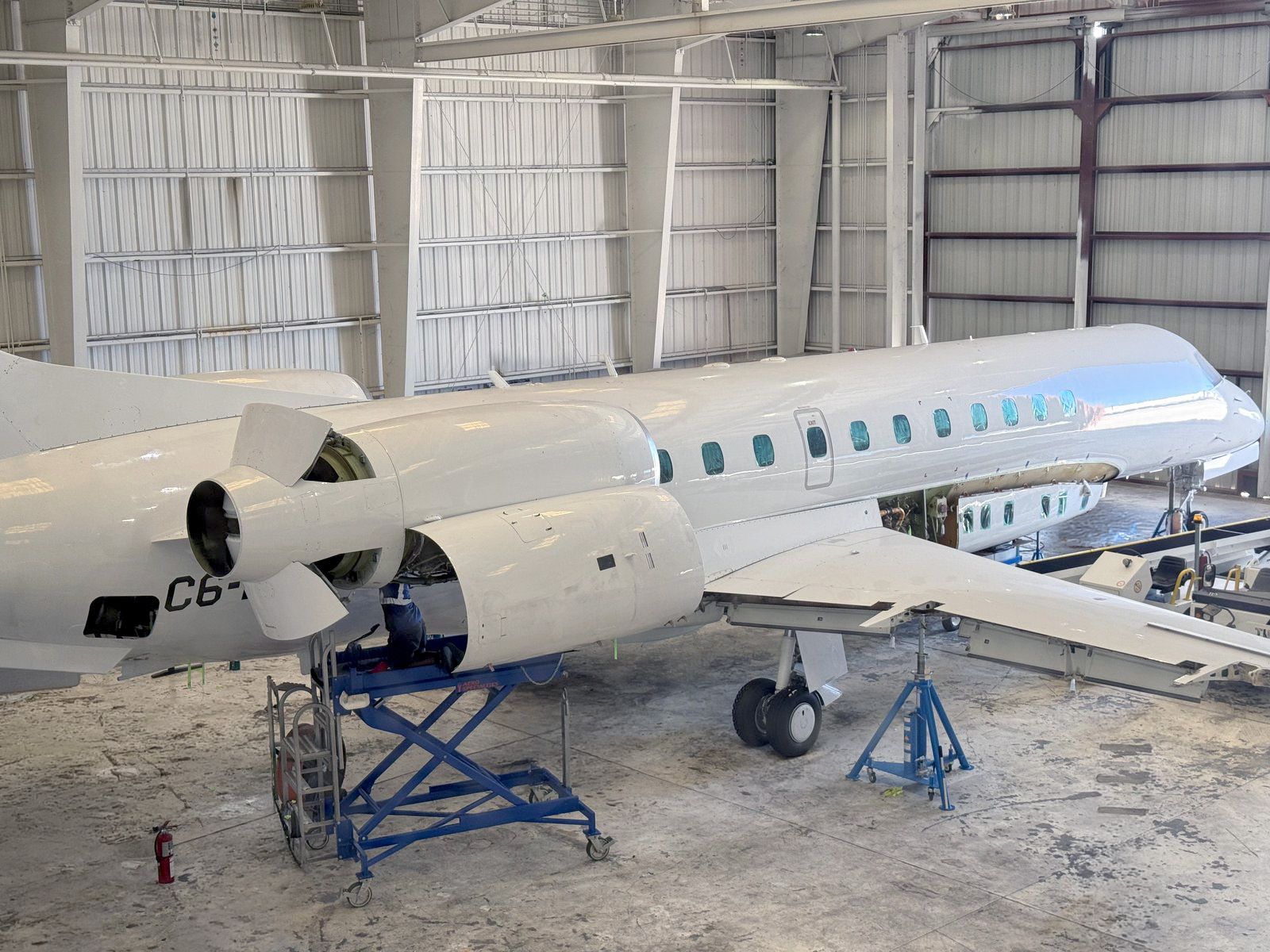 Trans Island Airways aircraft during scheduled maintenance at the Nassau hangar